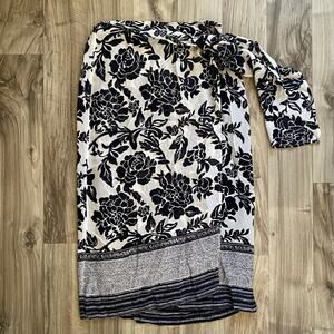 Talbots 4 Blue/Off-White Ultra Light Silk/Wool Blend Sarong Style Wrap Skirt